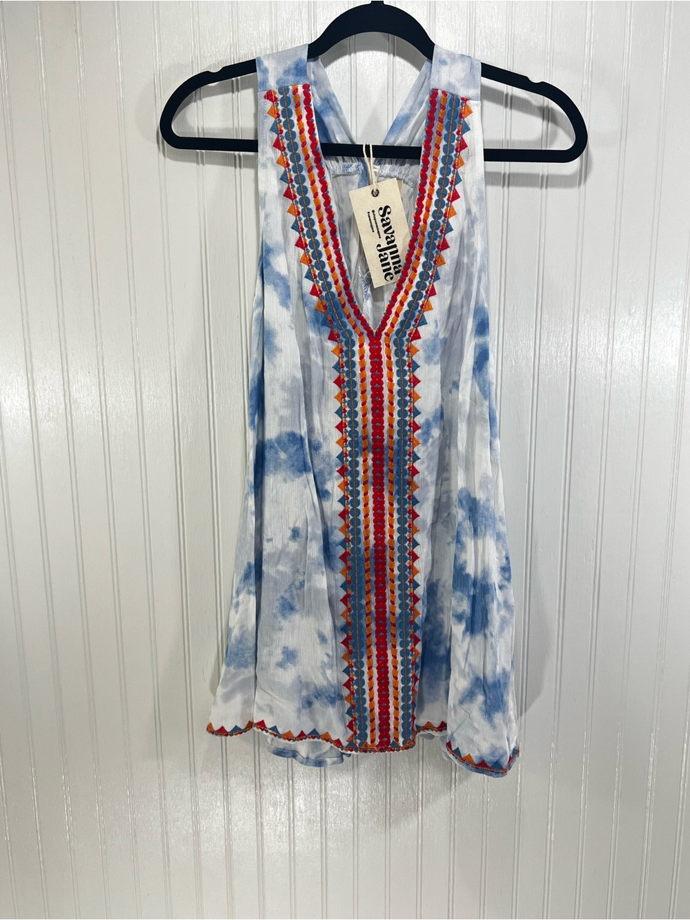 NWT Savanna Jane 3X Tie Dye Embroidered Tunic Tank Top Boho